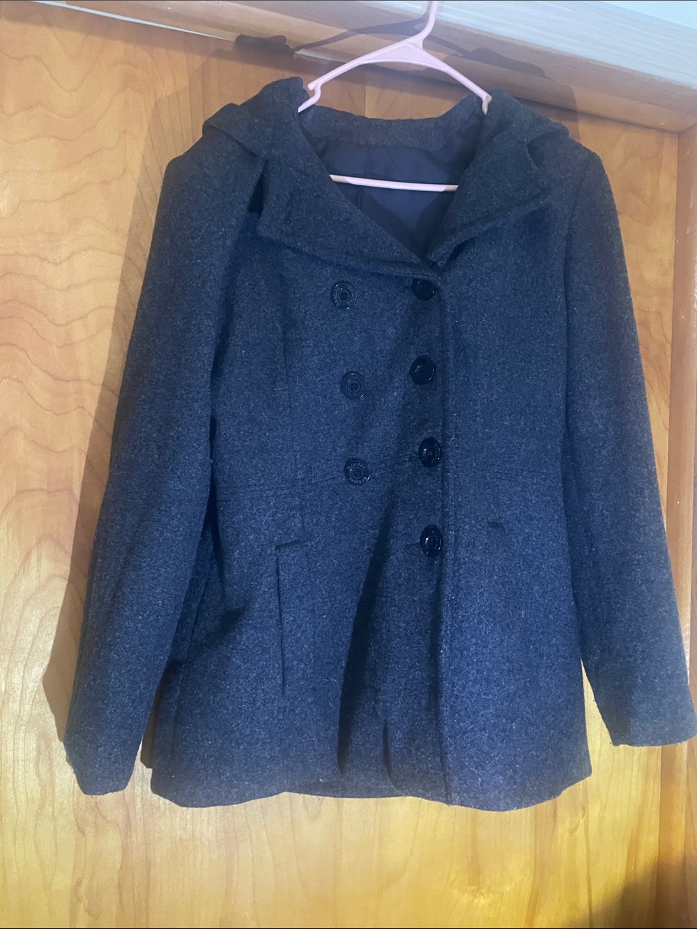Braetan Wool Women’s Hooded Double-Breasted Peacoat - Dark Charcoal